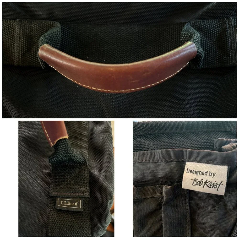 Vintage LL Bean BOB KRIST Camera Bag Backpack Leather & Nylon Expandable Pocket